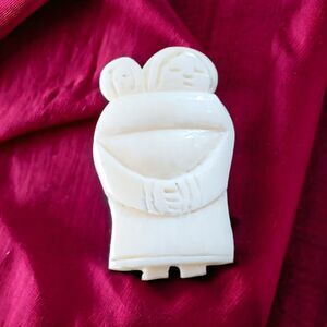 Hand carved Ivory Brooch Mother and Son